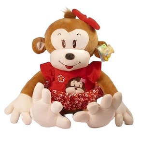 Macaco De Pelúcia 62 Cm Grande Vestido Vermelho Antialérgico