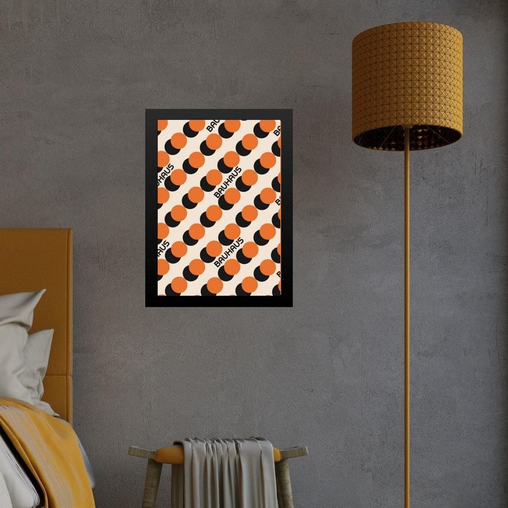 Quadro Bauhaus Laranja E Preto - Bolinhas 45X34Cm