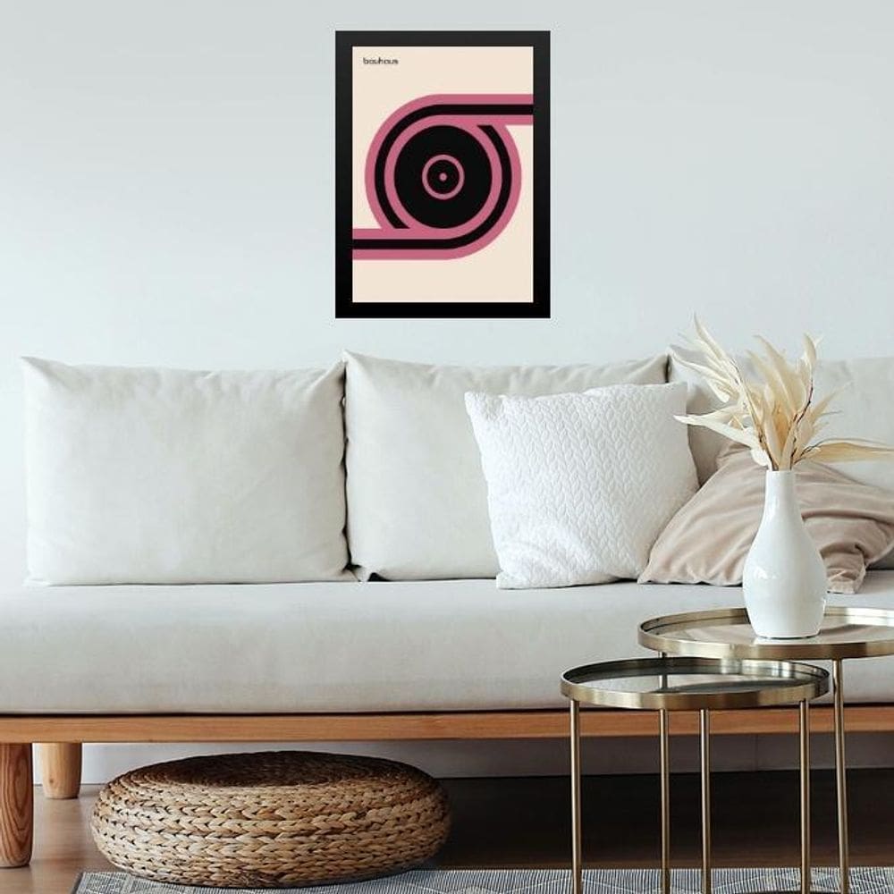 Quadro Bauhaus Pink Poster - Roll Disc 24X18Cm - Com Vidro