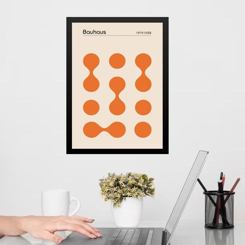 Quadro Bauhaus Orange Poster - Circles Drops 33X24Cm - Vidro