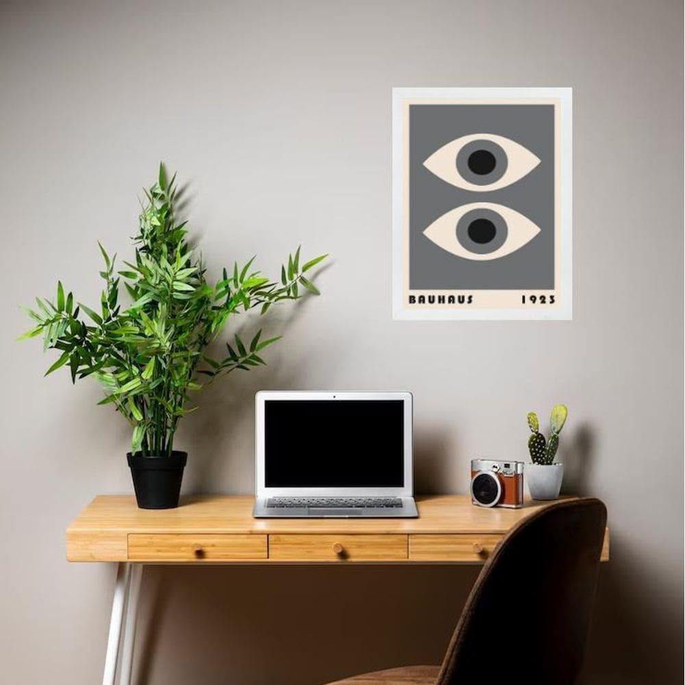 Quadro Decorativo Bauhaus Olhos Cinza 33X24Cm - Com Vidro