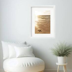 Quadro Arte Praia Bege Areia Estrela- 60X48Cm