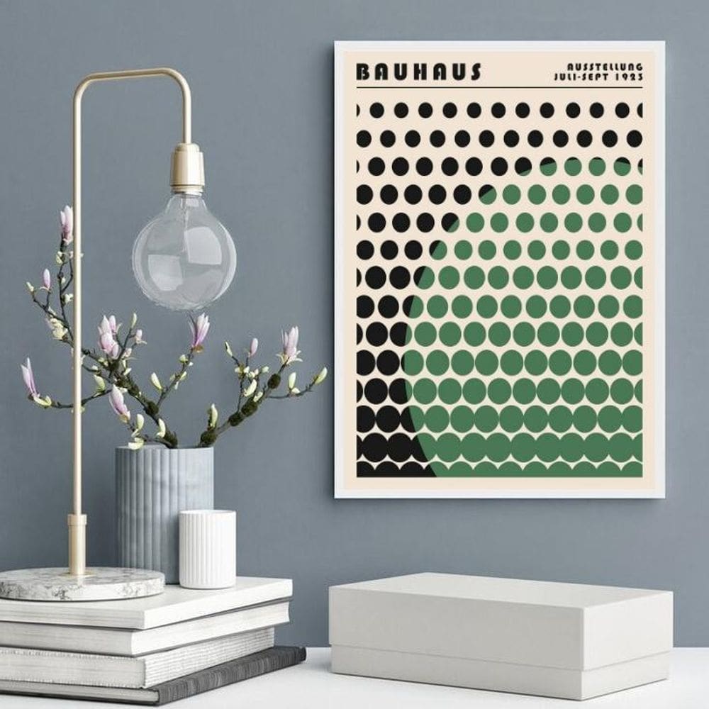 Quadro Bauhaus Green Vintage Graphic Poster 24X18Cm - Vidro
