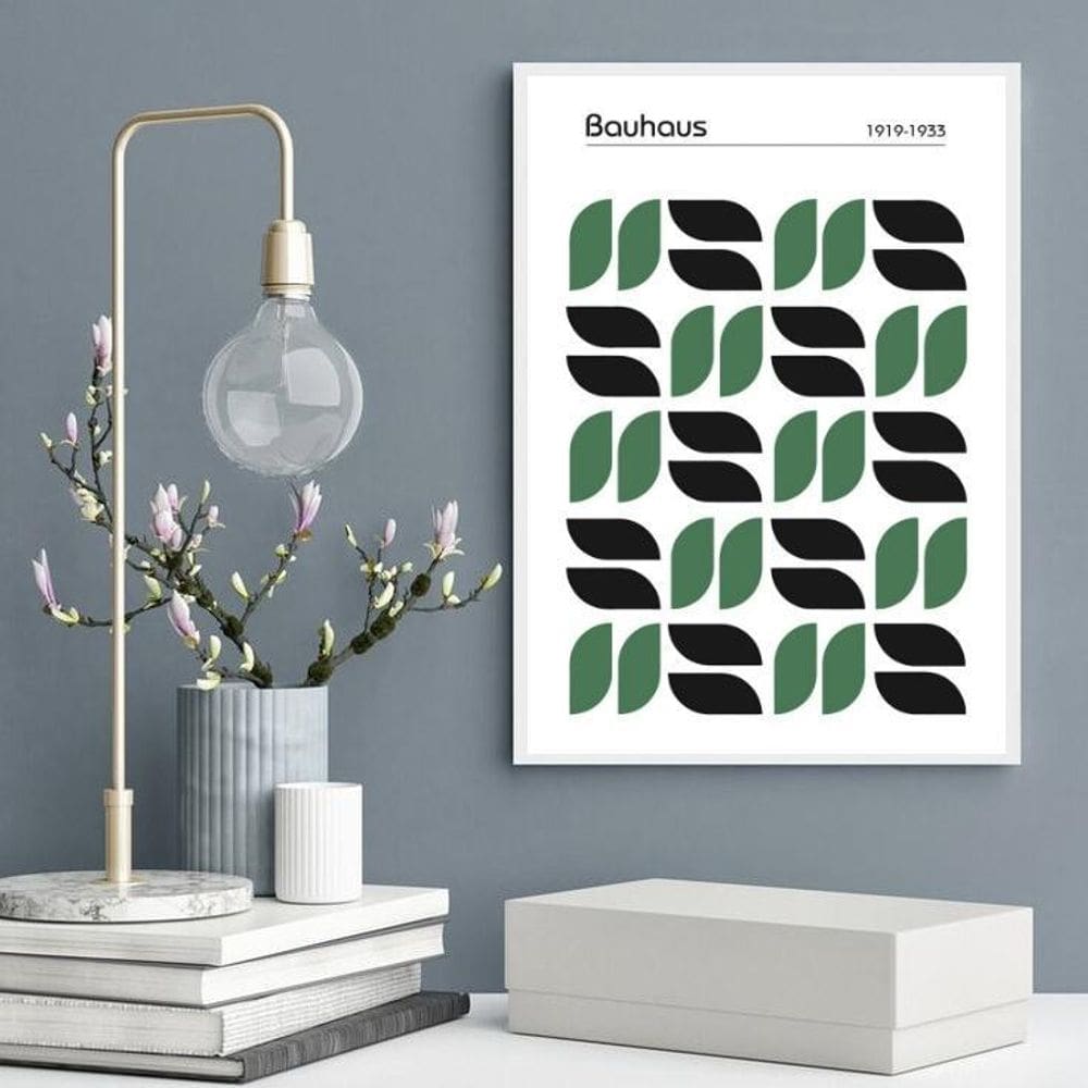 Quadro Poster Bauhaus Verde Grãos Minimalistas 45X34Cm Vidro
