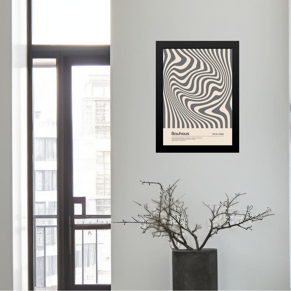 Quadro Bauhaus Cinza- Hypnotic Silk 33X24Cm - Com Vidro