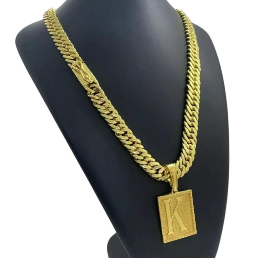 Cordão 13Mm Grumet + Pingente Letra - Banhado A Ouro 18K