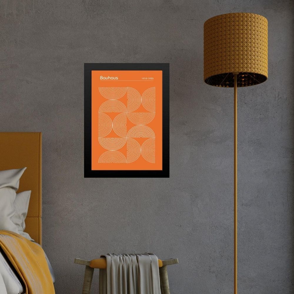 Quadro Bauhaus Orange Laranja Inverted Circles 24X18Cm Vidro