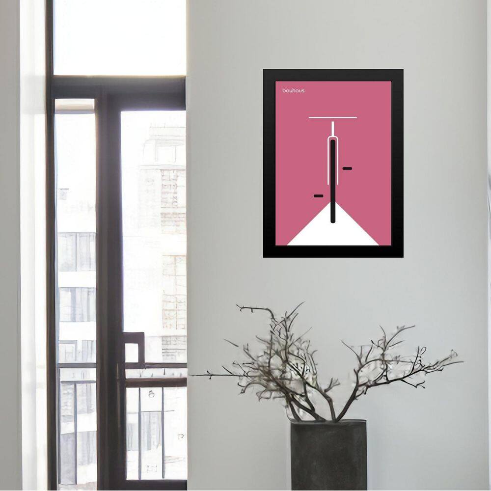 Quadro Bauhaus Bicicleta Rosa 24X18Cm - Com Vidro