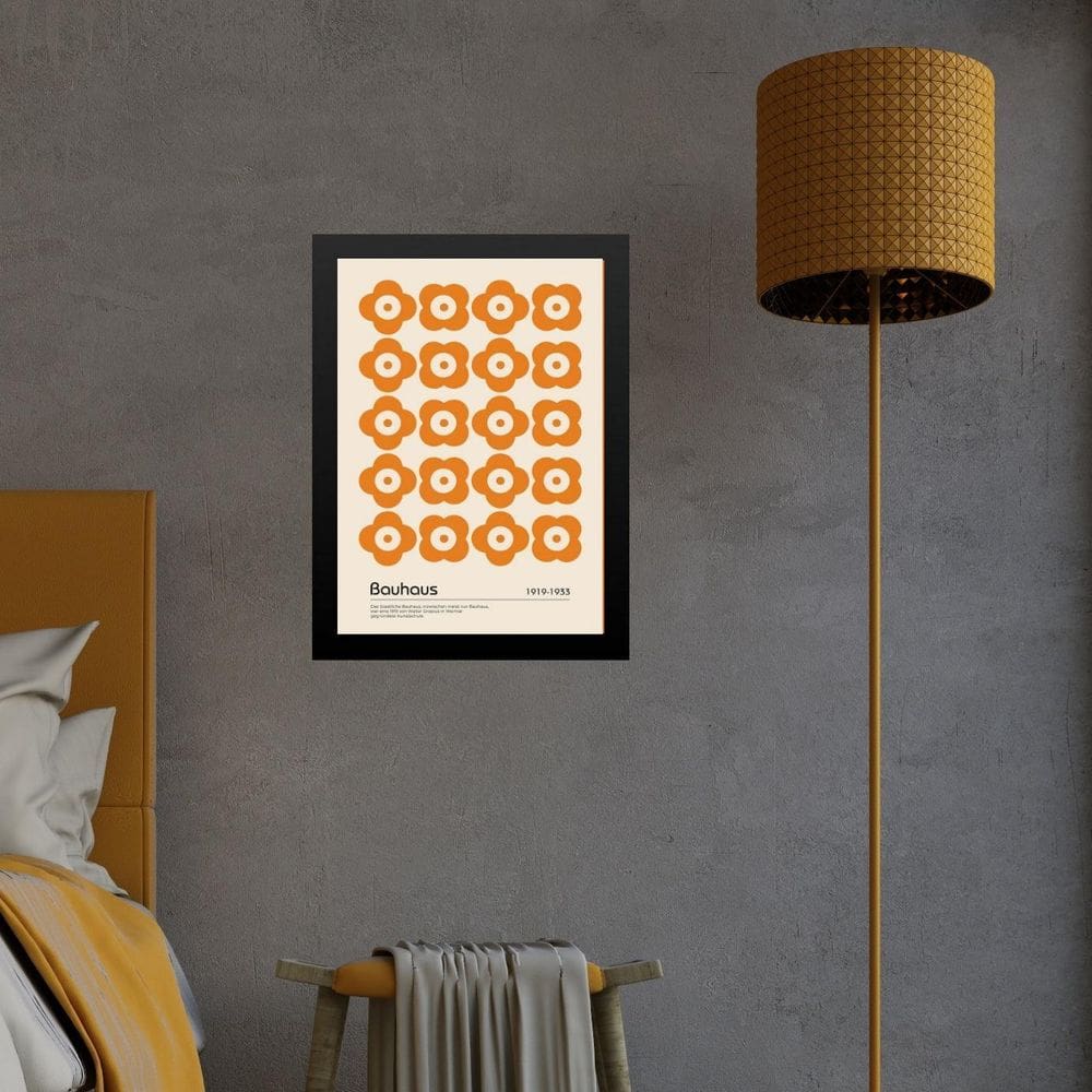 Quadro Bauhaus Laranja - Flores 24X18Cm - Com Vidro