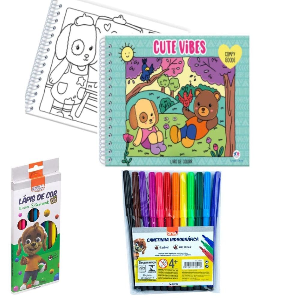 Livro De Colorir Bobbie Goods Cute Vibes + Lapis E Canetas