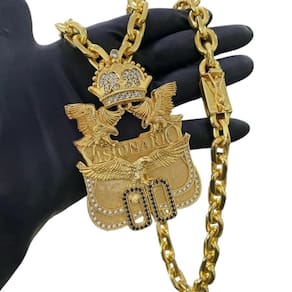 Cordão 12Mm Cadeado + Pingente Letra - Banhado A Ouro 18K