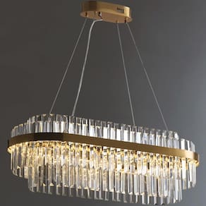 Lustre Pendente 80Cm X 35Cm Led 108 Cristais 3 Cores Oval