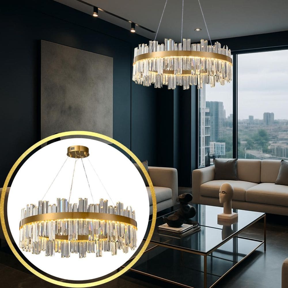 Lustre Pendente Teto 130Cm X 57Cm Led 3 Cores 128 Cristais