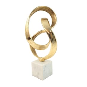 Escultura Abstrata Dourada Mármore Metal 36Cm Decoração Luxo