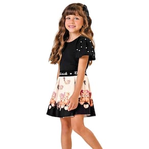 Conjunto Infantil Blusa Balonê Pérolas Saia Ursos Trick Nick