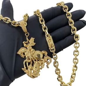 Cordão 8Mm Cadeado + Pingente São Jorge - Banhado A Ouro 18K