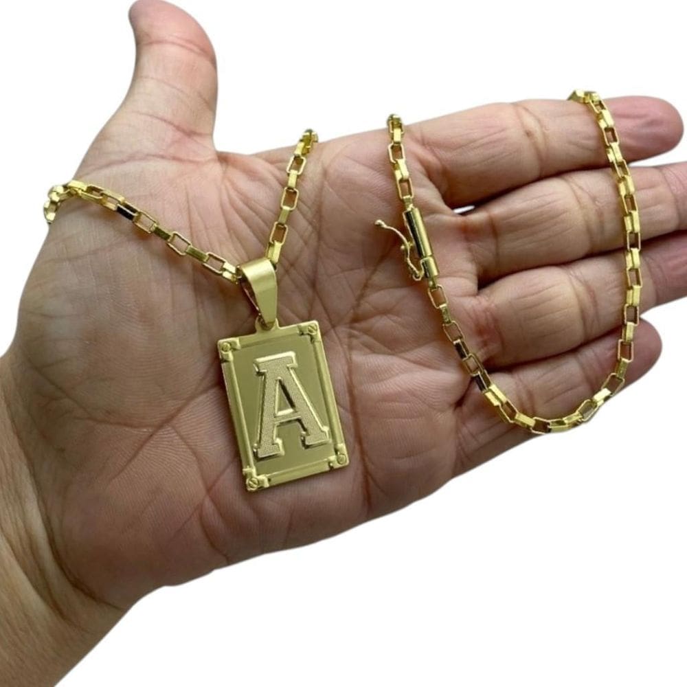 Cordão 3Mm Tijolinho Curto + Pingente Letra - Banhado A Ouro
