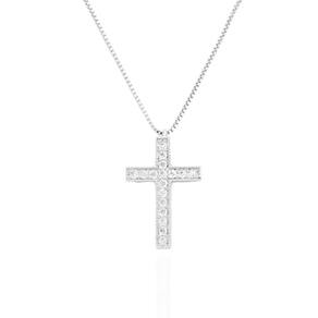 Colar Crucifixo Cravejado Cristal Banhado a Prata
