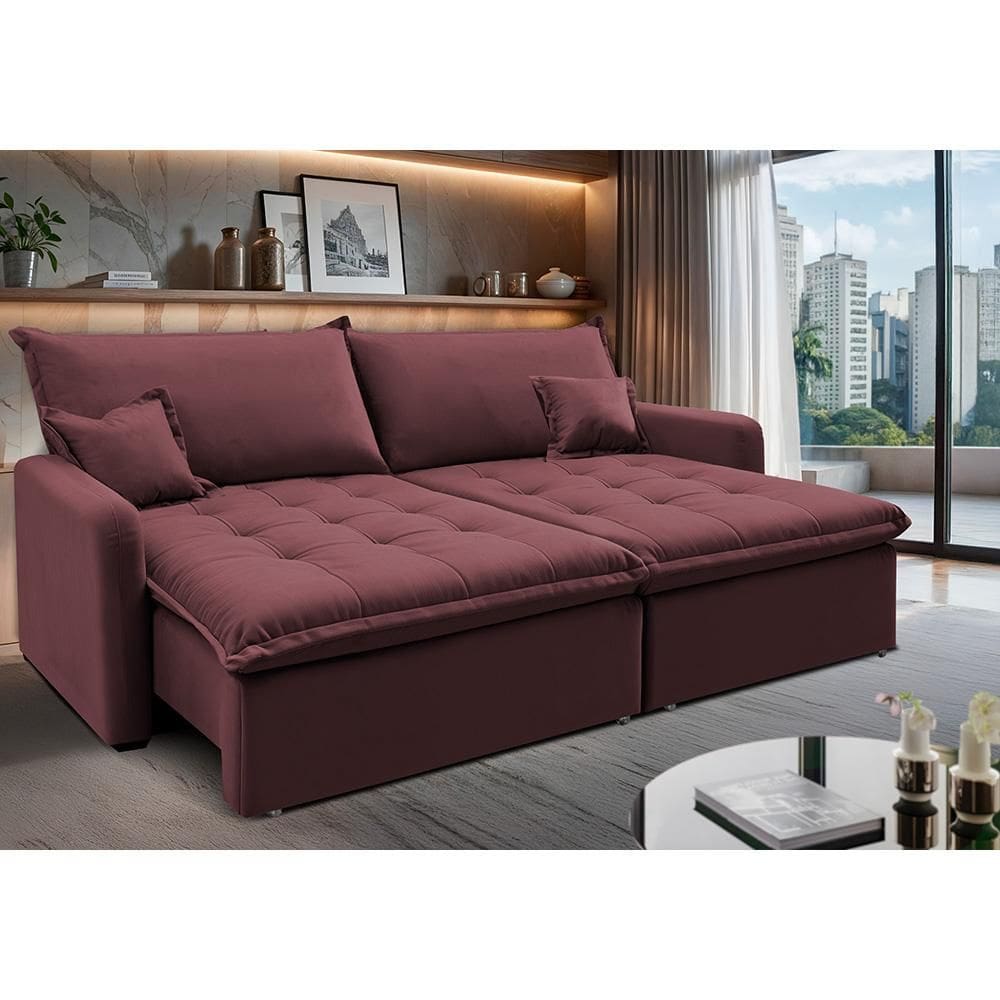 Sofá Sem Caixa Retrátil 1,60m SoftGel Luna. Velusoft Cama inBox