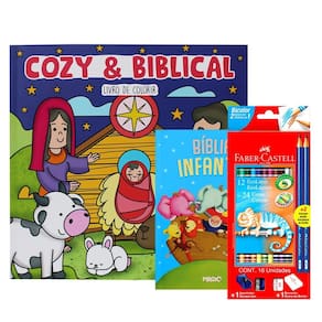 Kit Livro Cozy & Biblical Com Bíblia Infantil E Lápis De Cor