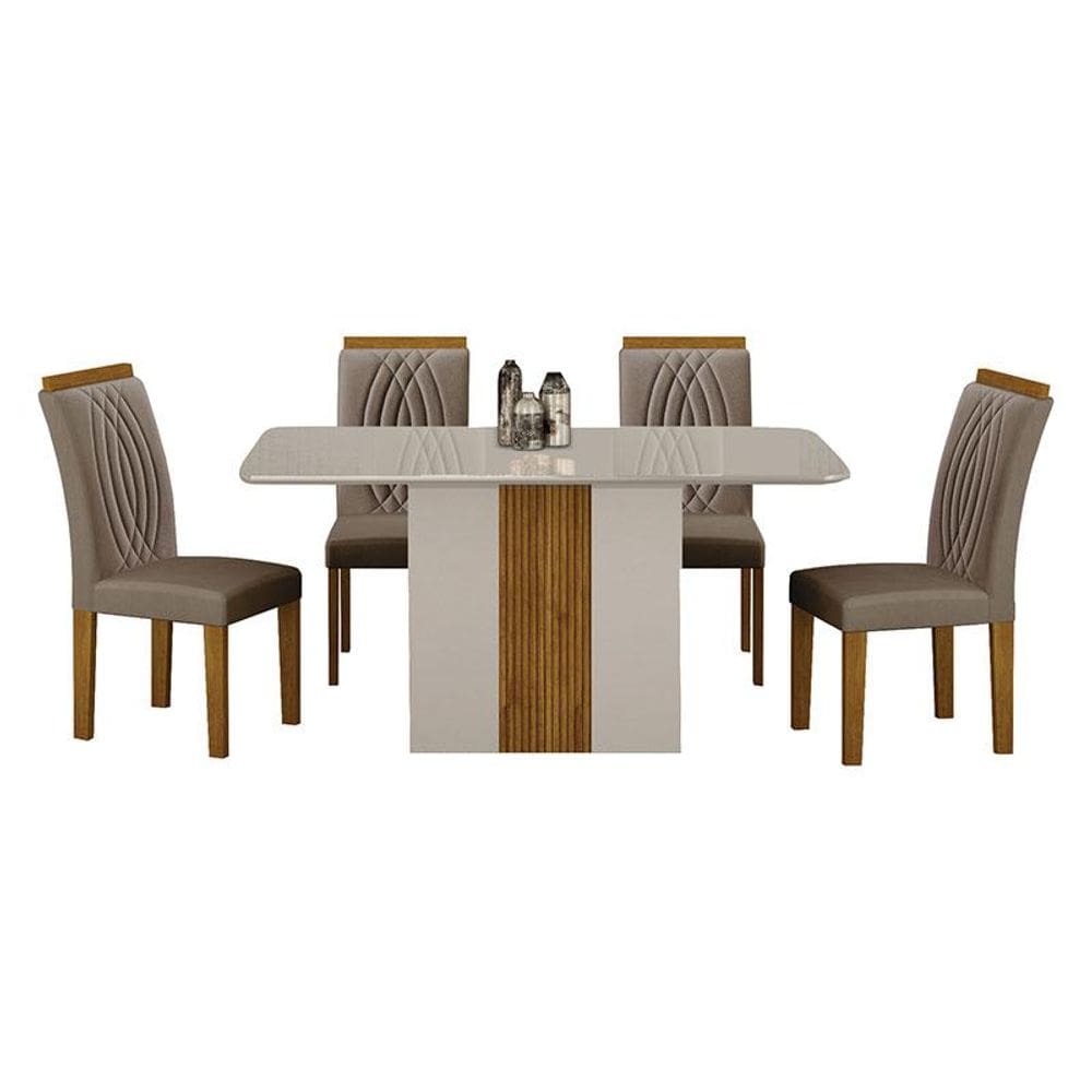Mesa de Jantar Doha 120x80 Off White Decor Off com 4 Cadeiras Freijó Joli Camurça - Leifer Móveis