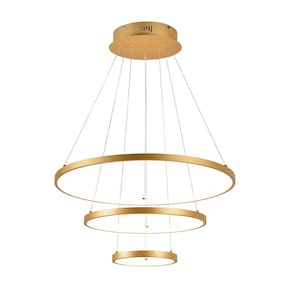 Pendente 3 Anéis Dourado Fosco 60cm Led 78W 3 em 1 Bivolt 15704-PL