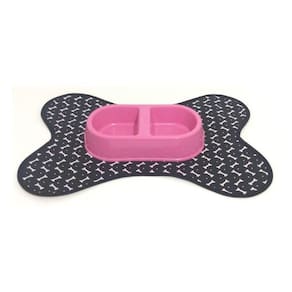 Kit Tapete Comedouro/Bebedouro Duplo - Marrons E Rosa