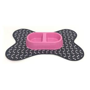 Kit Tapete Comedouro/Bebedouro Duplo - Marrons E Rosa