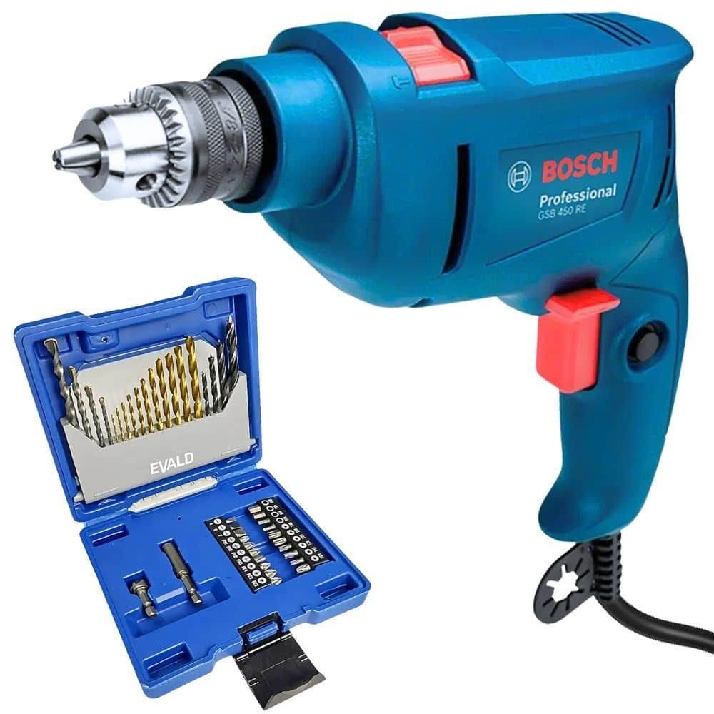 Furadeira de Impacto 3/8 POL 450W com Estojo 41 Peças Brocas e Pontas EVALD