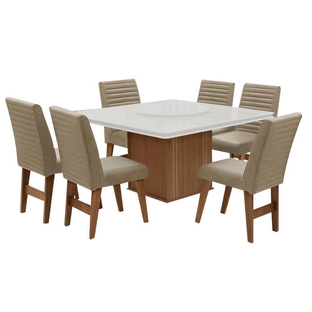 Conjunto De Mesa 6 Cadeiras Tampo Giratório Cedro/areia Cedro / Off White