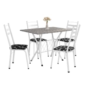Conj Mesa Com 4 Cadeiras 1,20m Branco/Granitado/Floral Preto