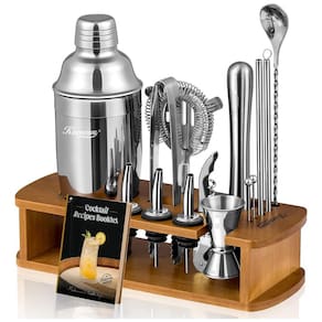 Kit Bn Profissional 15 Peças em Aço Inoxidável com Suporte de Madeira, KITESSENSU Silver, Prateado