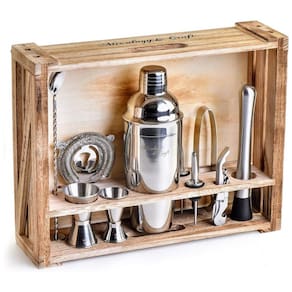 Kit Bn Profissional 11 Peças em Aço Inoxidável com Suporte de Madeira, Cor, MIXOLOGY CRAFT 8541911214, Prateado