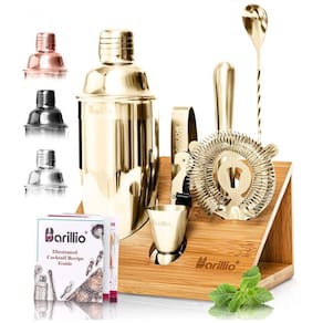 Kit Bn Profissional 7 Peças em Aço Inoxidável com Suporte de Bambu, BARILLIO, Dourado