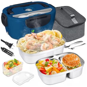 Marmita Elétrica Portátil 3 em 1, 1,5L com 2 Fontes de Alimentação 12V ou 110V e à Prova de Vazamento, 60W, Vovoir, Azul
