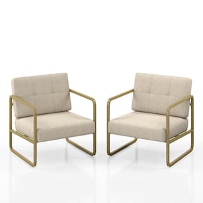 Kit 02 Poltronas Estofadas Dinamarca Industrial Dourado/sd Bege - M.a