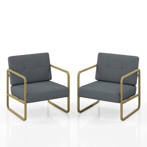 Kit 02 Poltronas Estofadas Dinamarca Industrial Dourado/sd Cinza - M.a