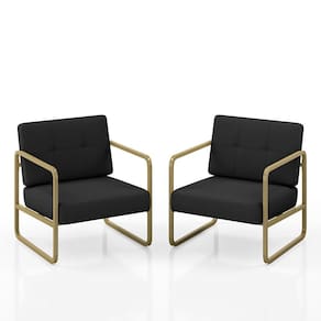 Kit 02 Poltronas Estofadas Dinamarca Industrial Dourado/sd Preto - M.a