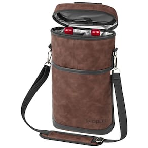 Bolsa Térmica para 2 Garrafas de Vinho OPUX em Couro Marrom - Ideal para Viagens, Piqueniques e Presente de Natal para Amantes de Vinho