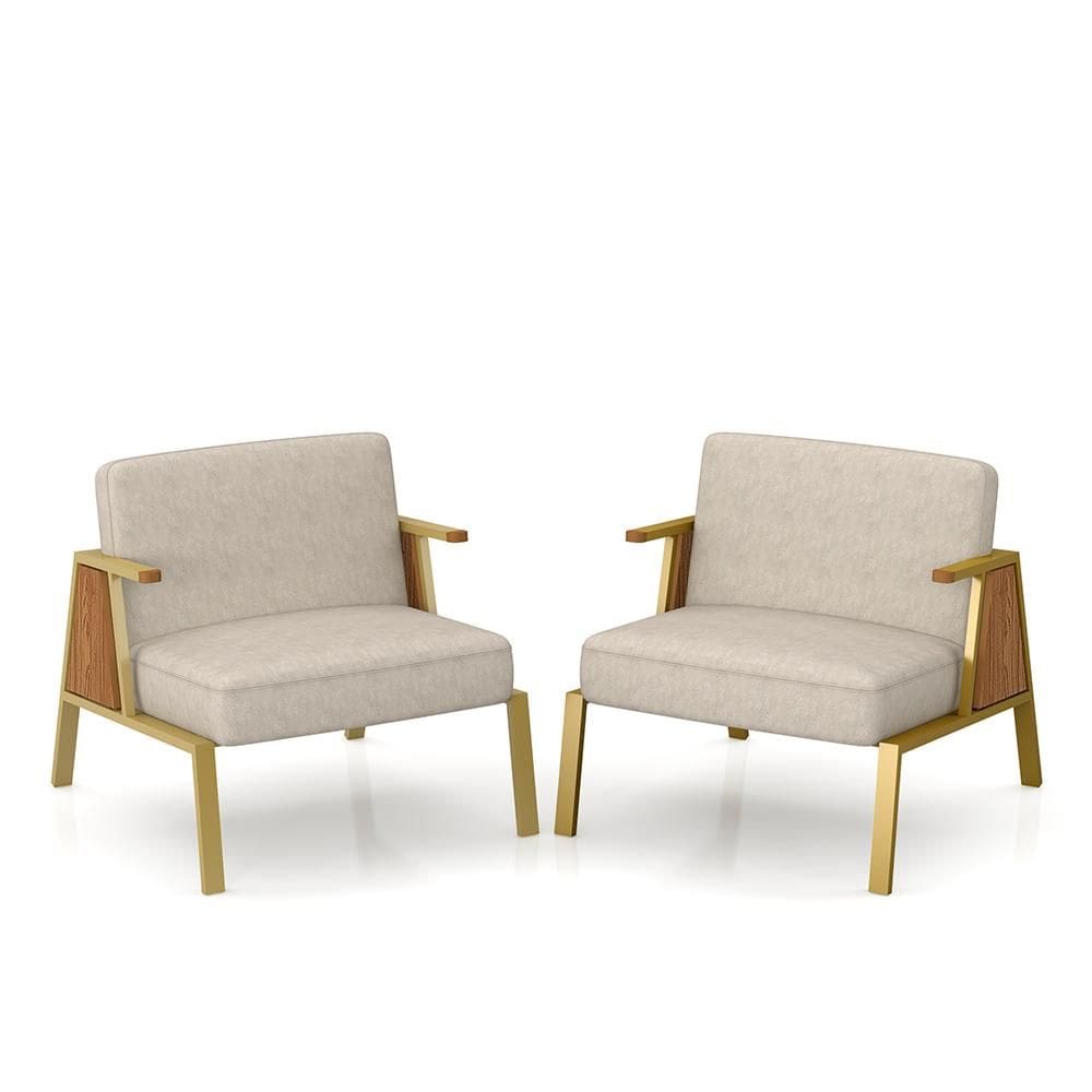 Kit 2 Poltronas Decorativa Newark Dourado/cinamomo/suede Bege - M.a