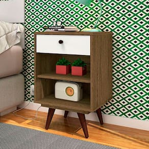 Mesa de Cabeceira Vertigo 1 Gaveta Rustik Carvalho/Branco - Pnr Móveis