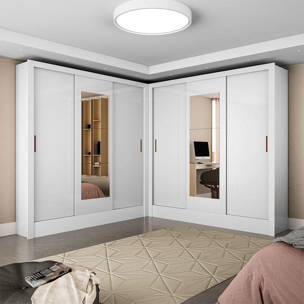 Closet Casal Duplo Fortaleza 6 Portas Espelho 12 Prateleiras