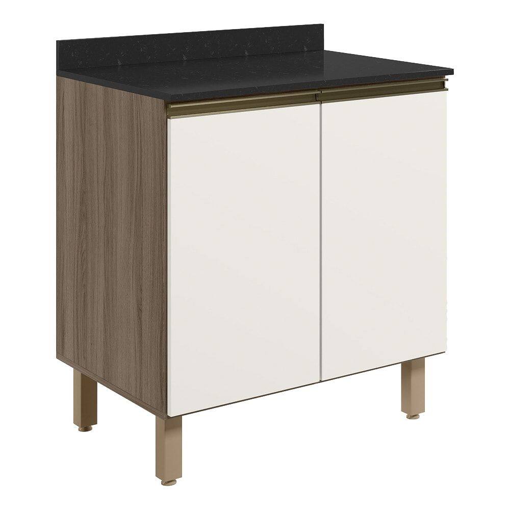 Balcao Com Tampo 2P 70 cm MDF Kali 12221 Carvalho Toq Off White Cetim Nicioli