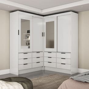 Closet Casal Sevilha 4pts Com Espelho Carioca Móveis Branco