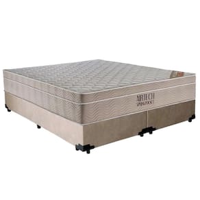 Cama Box Casal Suede Bipartido + Colchão Ortobom Airtech Molas Ensacadas 138x188x65 Bege