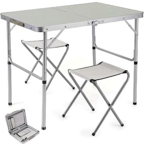 Mesa Dobravel Vira Maleta 2 Cadeira Mesinha Portatil Praia Camping Acampamento Viagem Grande 120X60cm Altura Ajustavel
