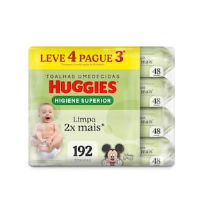 Lenços Huggies Higiene Superior Limpam 2x Mais 4 x 48 Unidades
