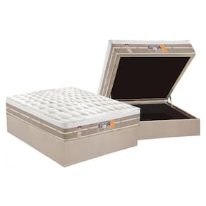 Cama Box Baú Casal: Colchão Molas Ensacadas Castor Silver Star Air One Face+Base Clean(138X188)