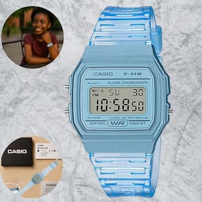 Relógio Casio Retrô F-91WS-2DF Rosa Transparente Digital Feminino Juvenil Infantil Cronômetro Escolar Resistente Água Alarme
