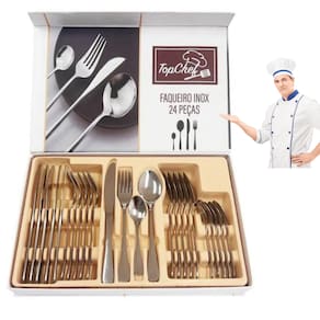 Jogo Conjunto de Faqueiro Talheres 24 Peças Garfo Faca Colher Aço Inox Luxo